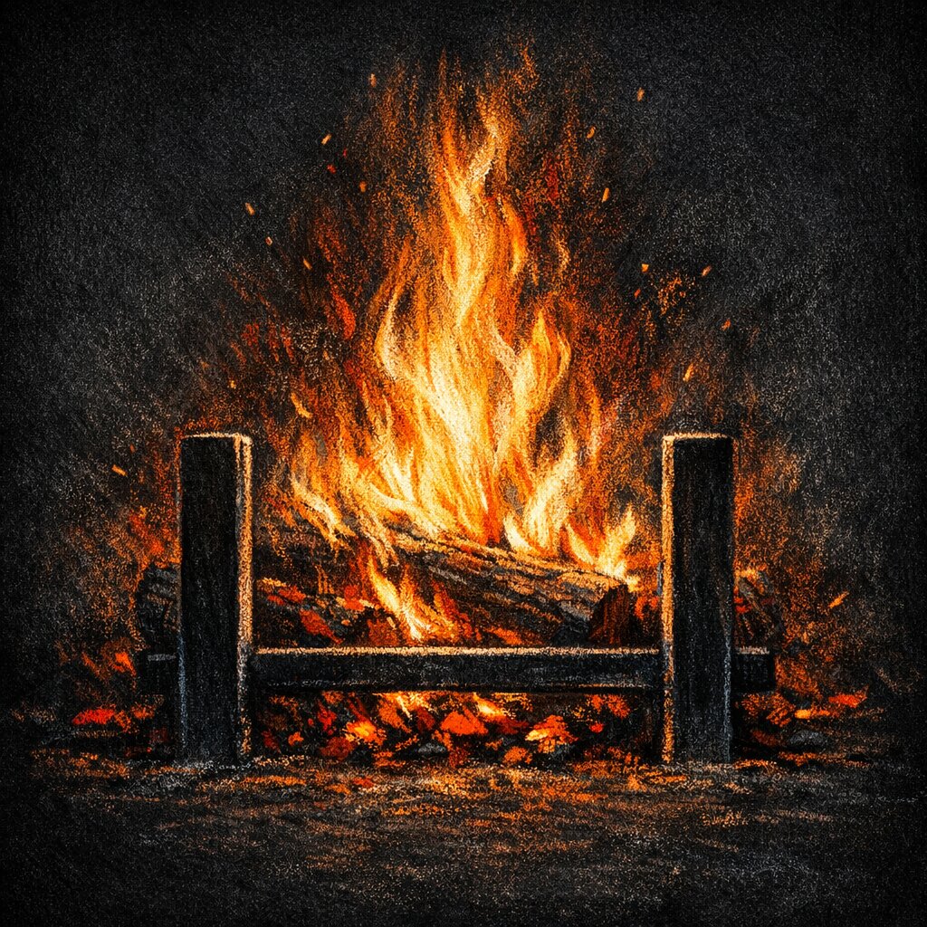 An andiron in the fire